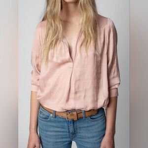 Zadig & Voltaire "Tink" Satin Blouse - Blush Pink - Size Small